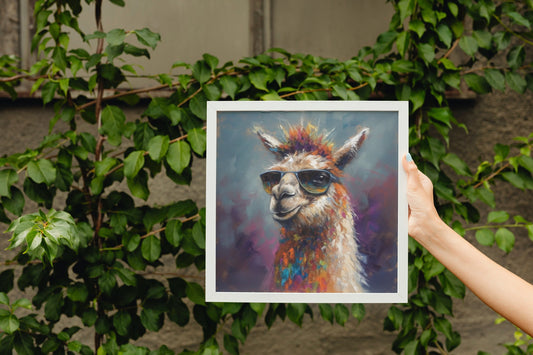 Colorful Llama with Gasses - Multicolor Unframed Premium Painting Poster Print - Animal Wall Art, Funny Farm Decor, Farmer Gift, Rainbow - CanvasityCrafts - Free Shipping