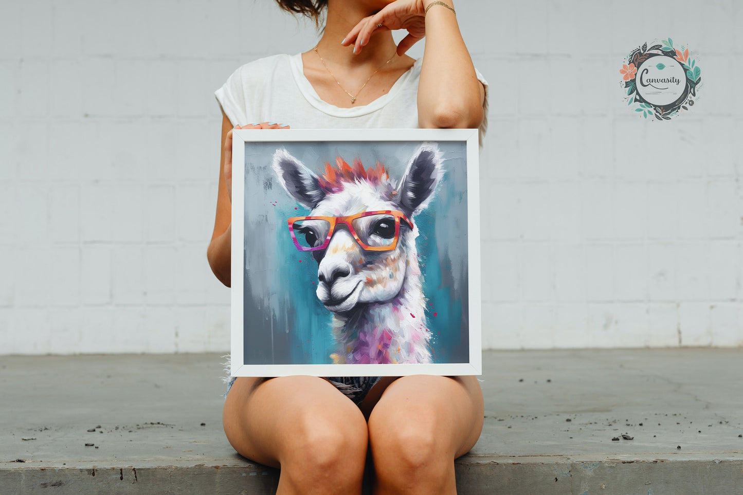 Colorful Llama with Gasses - Multicolor Unframed Premium Painting Poster Print - Animal Wall Art, Funny Farm Decor, Farmer Gift, Rainbow - CanvasityCrafts - Free Shipping