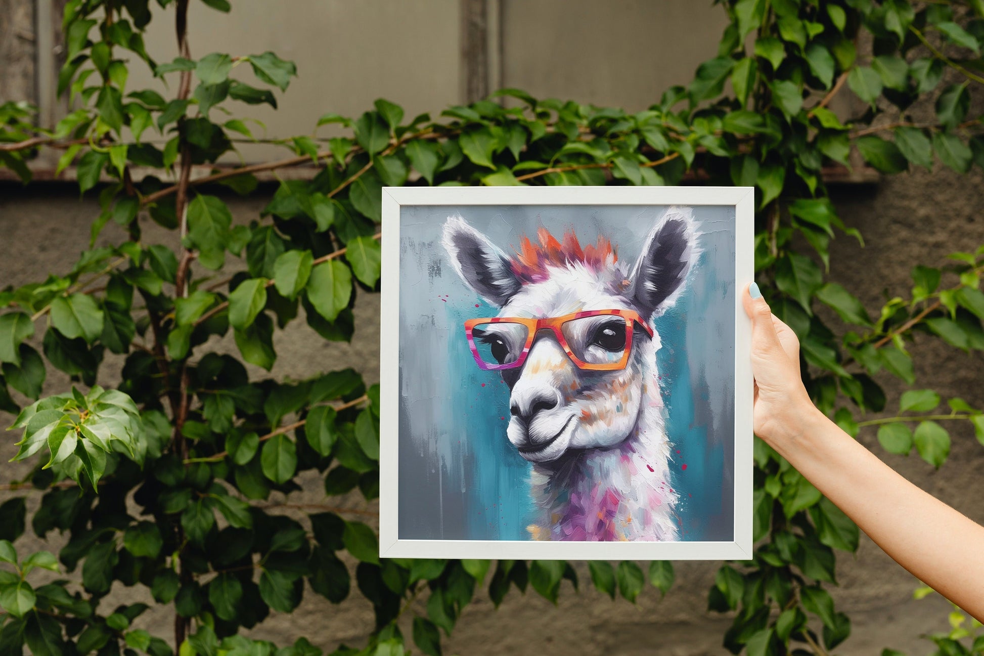 Colorful Llama with Gasses - Multicolor Unframed Premium Painting Poster Print - Animal Wall Art, Funny Farm Decor, Farmer Gift, Rainbow - CanvasityCrafts - Free Shipping