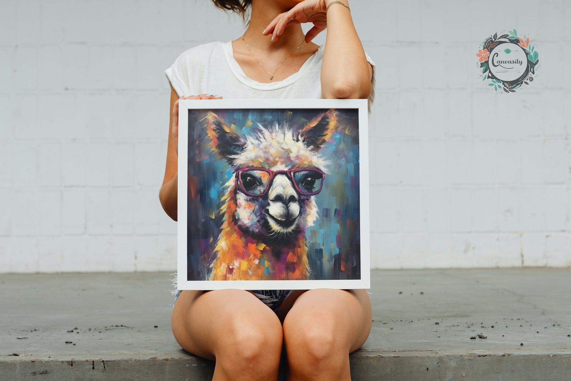 Colorful Llama with Gasses - Multicolor Unframed Premium Painting Poster Print - Animal Wall Art, Funny Farm Decor, Farmer Gift, Rainbow - CanvasityCrafts - Free Shipping