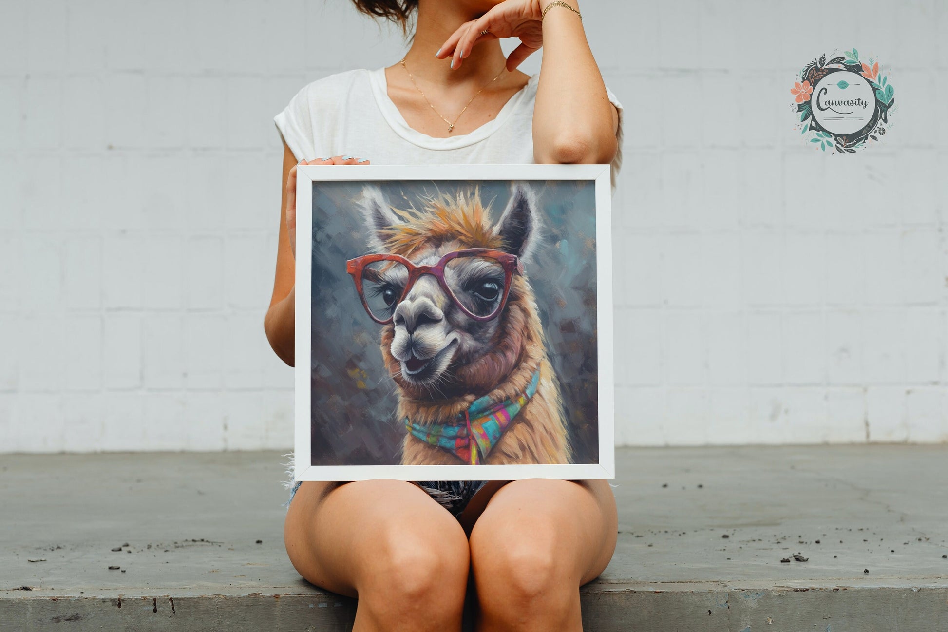 Adorable Llama with Gasses - Multicolor Unframed Premium Painting Poster Print - Animal Wall Art, Funny Farm Decor, Colorful Farmer Gift - CanvasityCrafts - Free Shipping