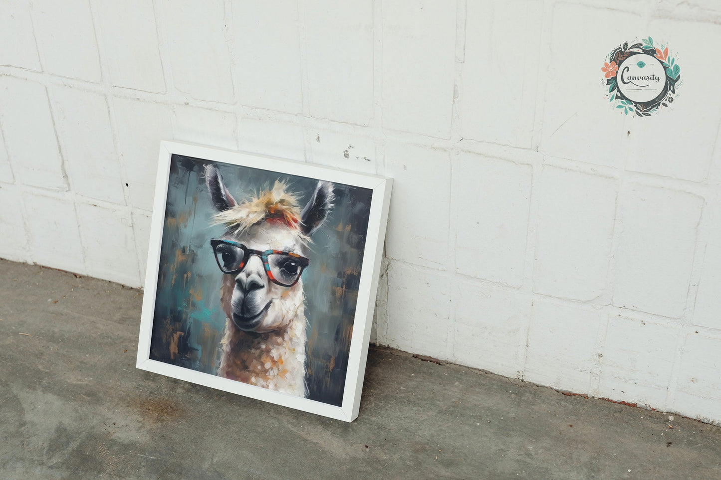 Adorable Llama with Gasses - Multicolor Unframed Premium Painting Poster Print - Animal Wall Art, Funny Farm Decor, Colorful Farmer Gift - CanvasityCrafts - Free Shipping