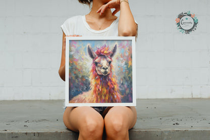 Colorful Rainbow Llama - Multicolor Unframed Premium Painting Poster Print - Animal Wall Art, Funny Farm Decor, Colourful Farmer Gift - CanvasityCrafts - Free Shipping