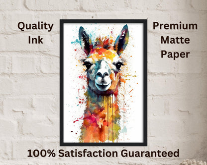 Watercolor Llama - Multicolor Unframed Premium Painting Poster Print - Animal Wall Art, Funny Farm Decor, Colourful Farmer Gift - CanvasityCrafts - Free Shipping