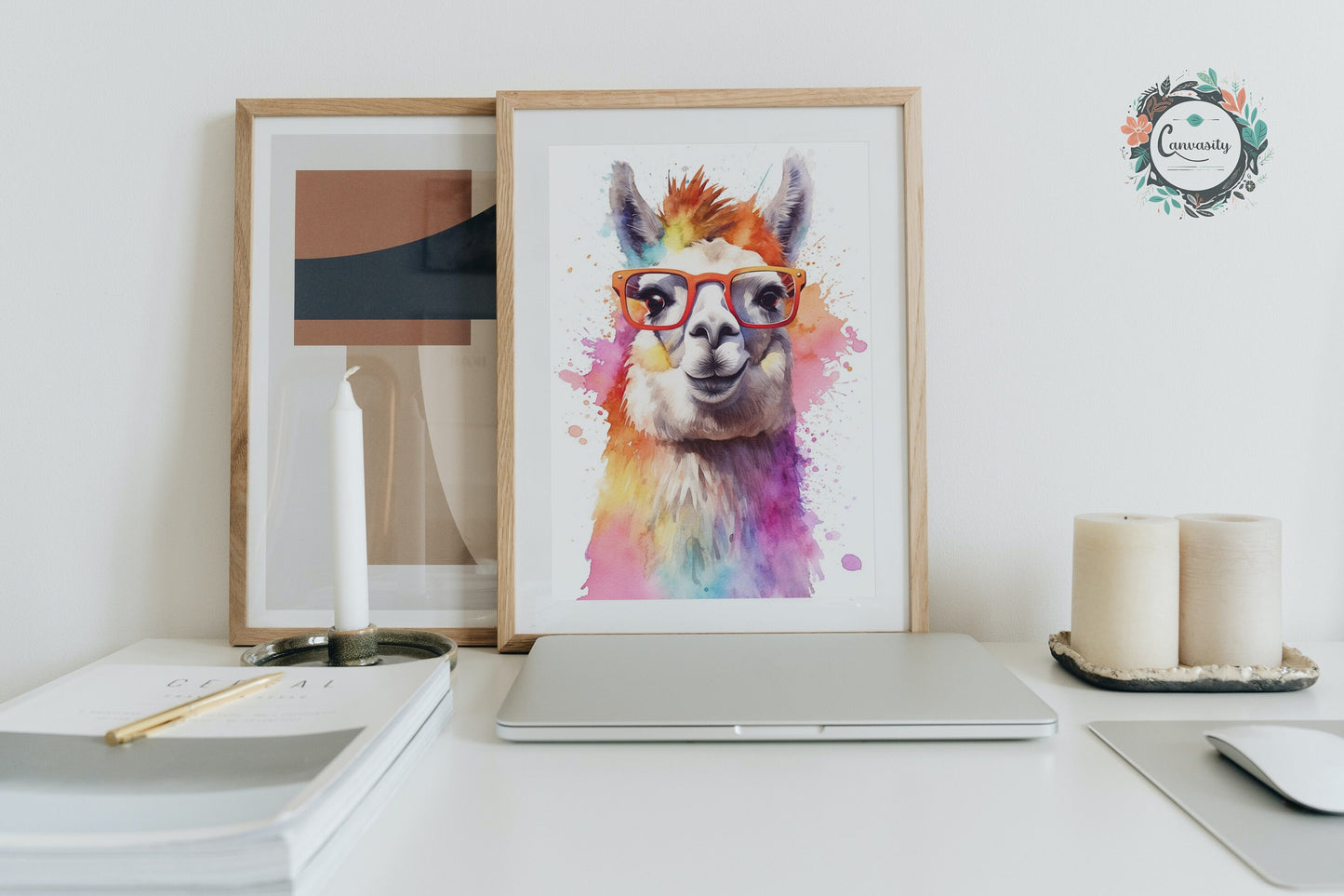 Watercolor Llama with Glasses - Multicolor Unframed Premium Painting Poster Print - Animal Wall Art, Funny Farm Decor, Colourful Farmer Gift - CanvasityCrafts - Free Shipping