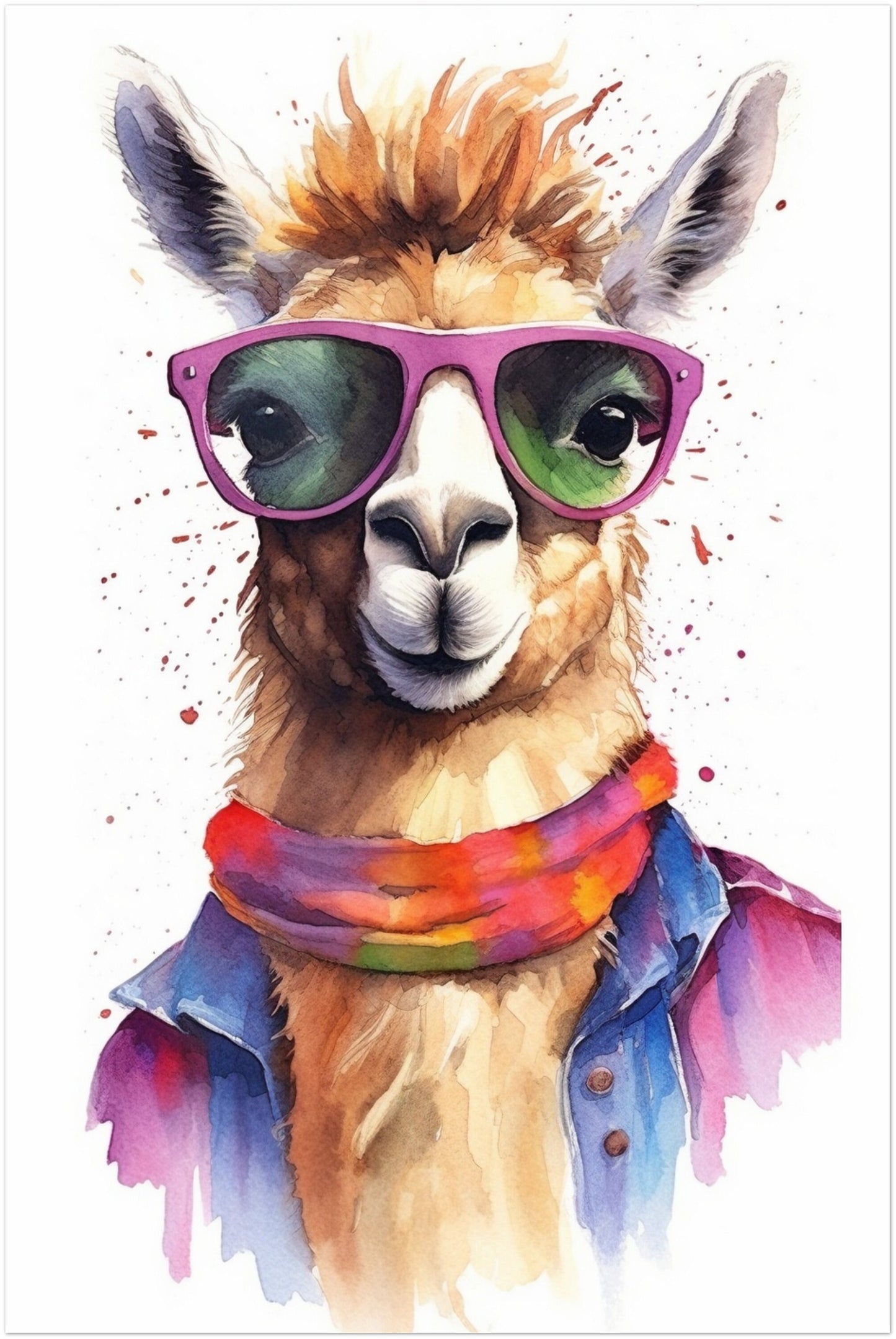 Colorful Llama with Glasses - Multicolor Unframed Premium Painting Poster Print - Animal Wall Art, Funny Farm Decor, Colourful Farmer Gift - CanvasityCrafts - Free Shipping