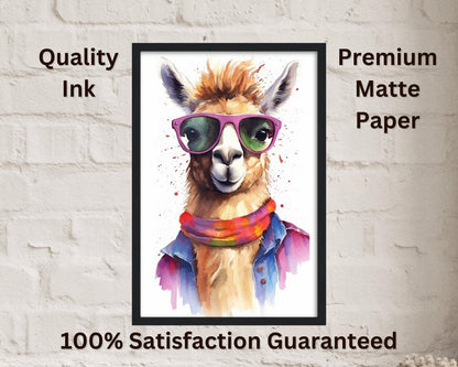 Colorful Llama with Glasses - Multicolor Unframed Premium Painting Poster Print - Animal Wall Art, Funny Farm Decor, Colourful Farmer Gift - CanvasityCrafts - Free Shipping