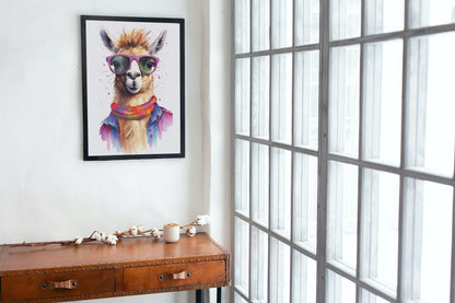 Colorful Llama with Glasses - Multicolor Unframed Premium Painting Poster Print - Animal Wall Art, Funny Farm Decor, Colourful Farmer Gift - CanvasityCrafts - Free Shipping