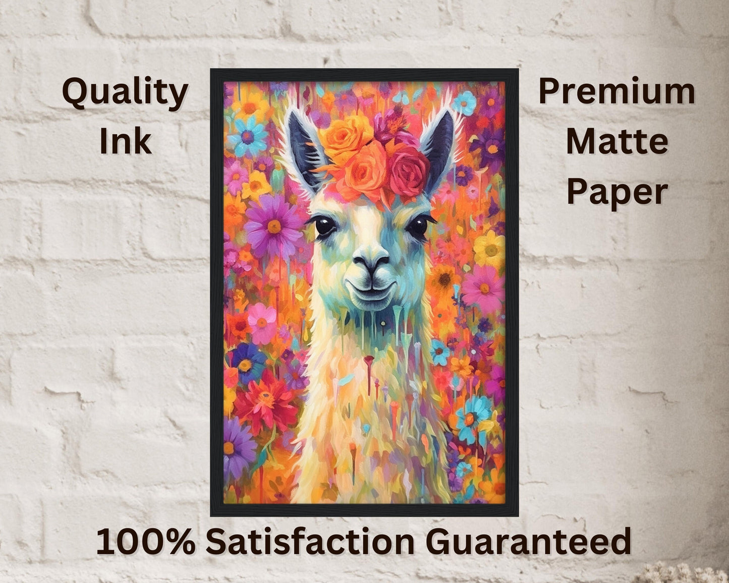 Pop Art Llama with Flowers Unframed Premium Watercolor Painting Poster Print - Multicolor Animal Wall Art, Funny Farm Decor, Farmer Gift - CanvasityCrafts - Free Shipping