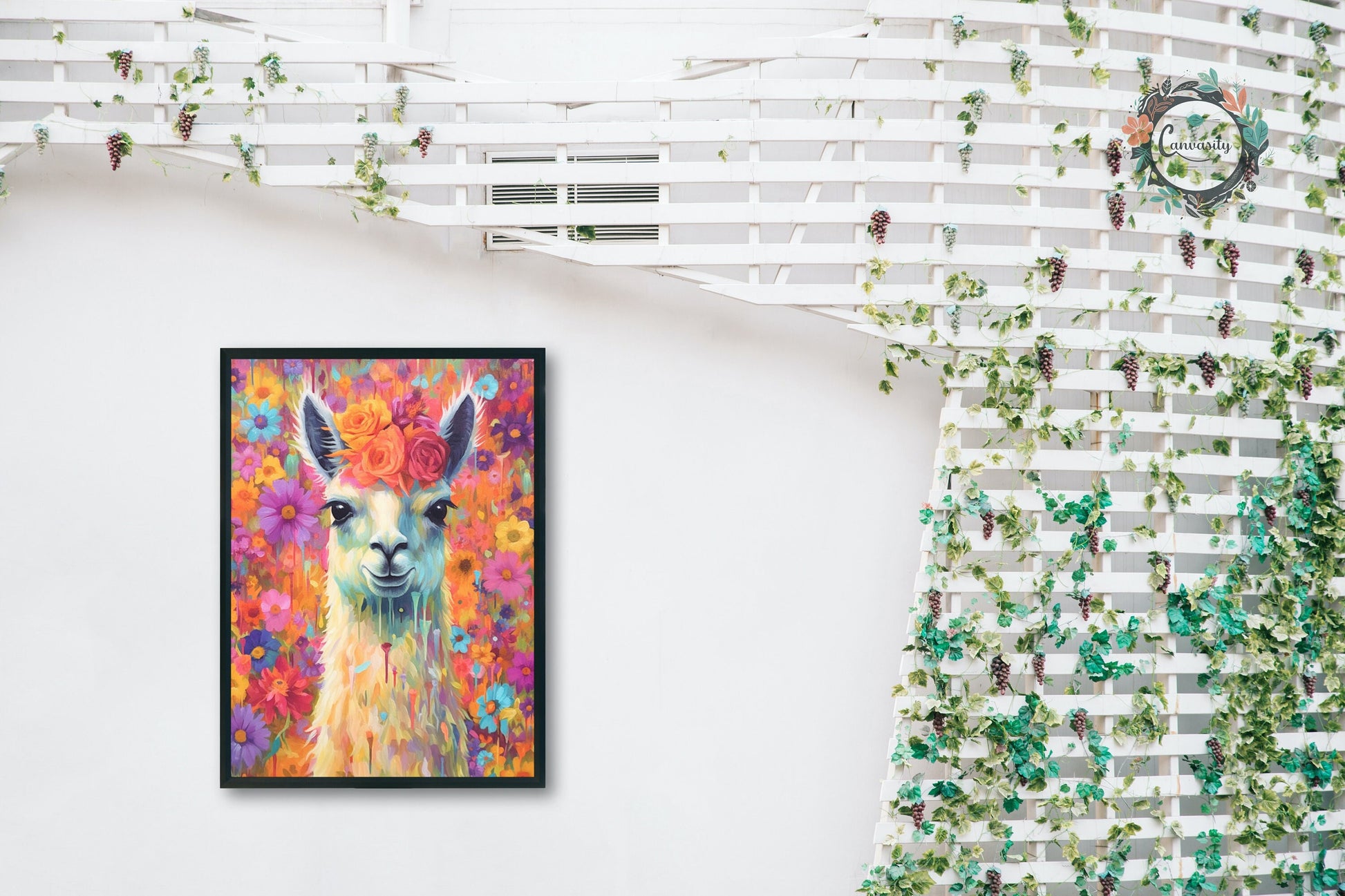 Pop Art Llama with Flowers Unframed Premium Watercolor Painting Poster Print - Multicolor Animal Wall Art, Funny Farm Decor, Farmer Gift - CanvasityCrafts - Free Shipping