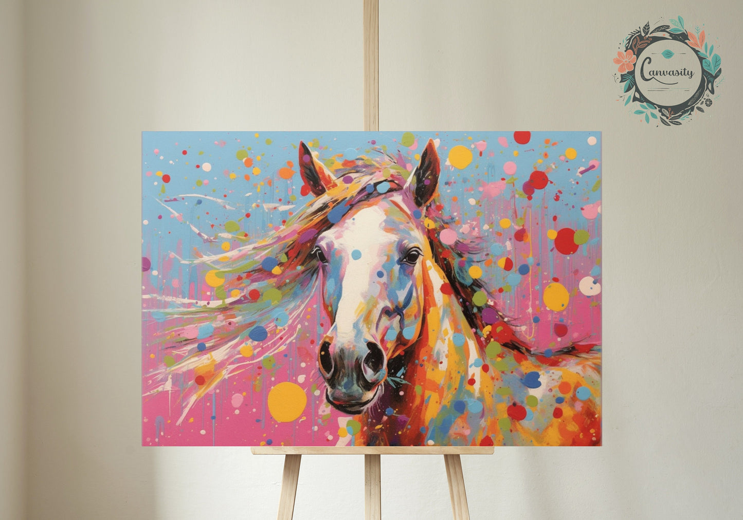 Colorful Horse Poster. Rainbow Animal Wall Art Floral Print. Gift for horse rider, farmer, mom. Farm Nursery Decor, Bedroom, Splatter Paint - CanvasityCrafts - Free Shipping