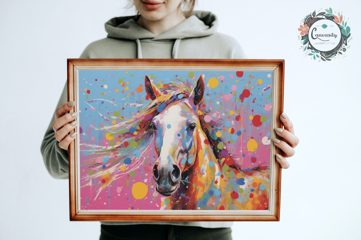 Colorful Horse Poster. Rainbow Animal Wall Art Floral Print. Gift for horse rider, farmer, mom. Farm Nursery Decor, Bedroom, Splatter Paint - CanvasityCrafts - Free Shipping