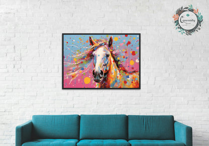 Colorful Horse Poster. Rainbow Animal Wall Art Floral Print. Gift for horse rider, farmer, mom. Farm Nursery Decor, Bedroom, Splatter Paint - CanvasityCrafts - Free Shipping