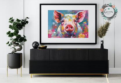 Colorful Pig Poster. Rainbow Animal Wall Art Floral Print. Gift for piglet lover, farmer, mom. Nursery Print, Bedroom Bathroom Office Art - CanvasityCrafts - Free Shipping