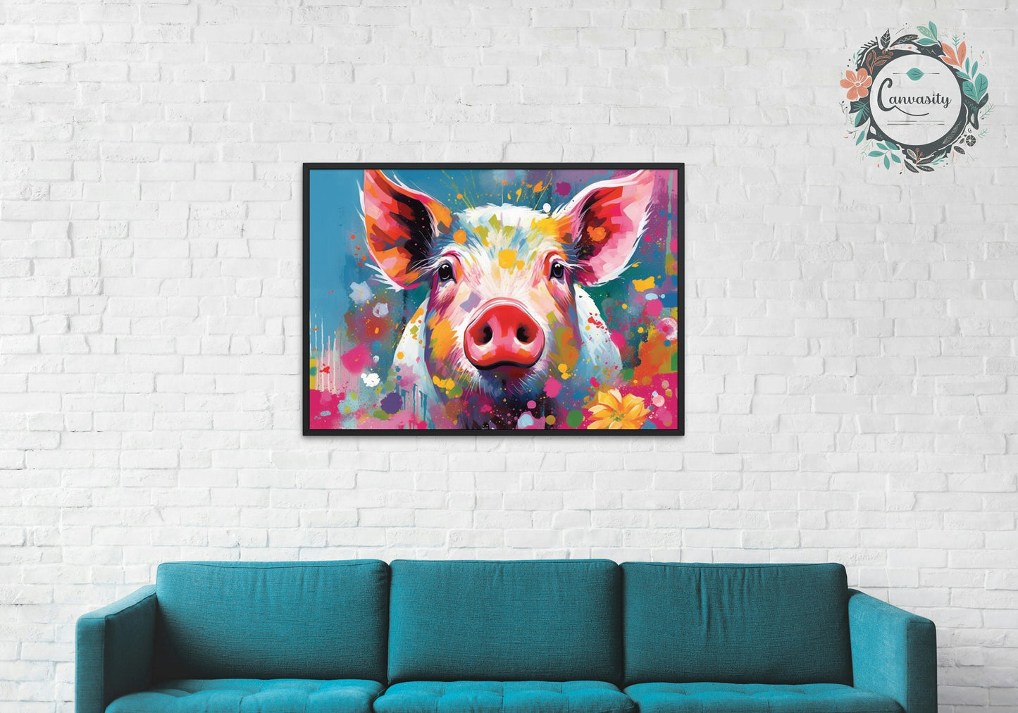 Colorful Pig Poster. Rainbow Animal Wall Art Floral Print. Gift for piglet lover, farmer, mom. Nursery Print, Bedroom Bathroom Office Art - CanvasityCrafts - Free Shipping