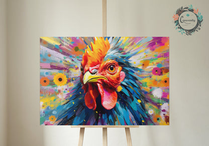 Colorful Rooster Poster. Rainbow Animal Wall Art Floral Print. chicken lover, farmer, mom gift. Nursery Print, Bedroom Bathroom Office Art - CanvasityCrafts - Free Shipping