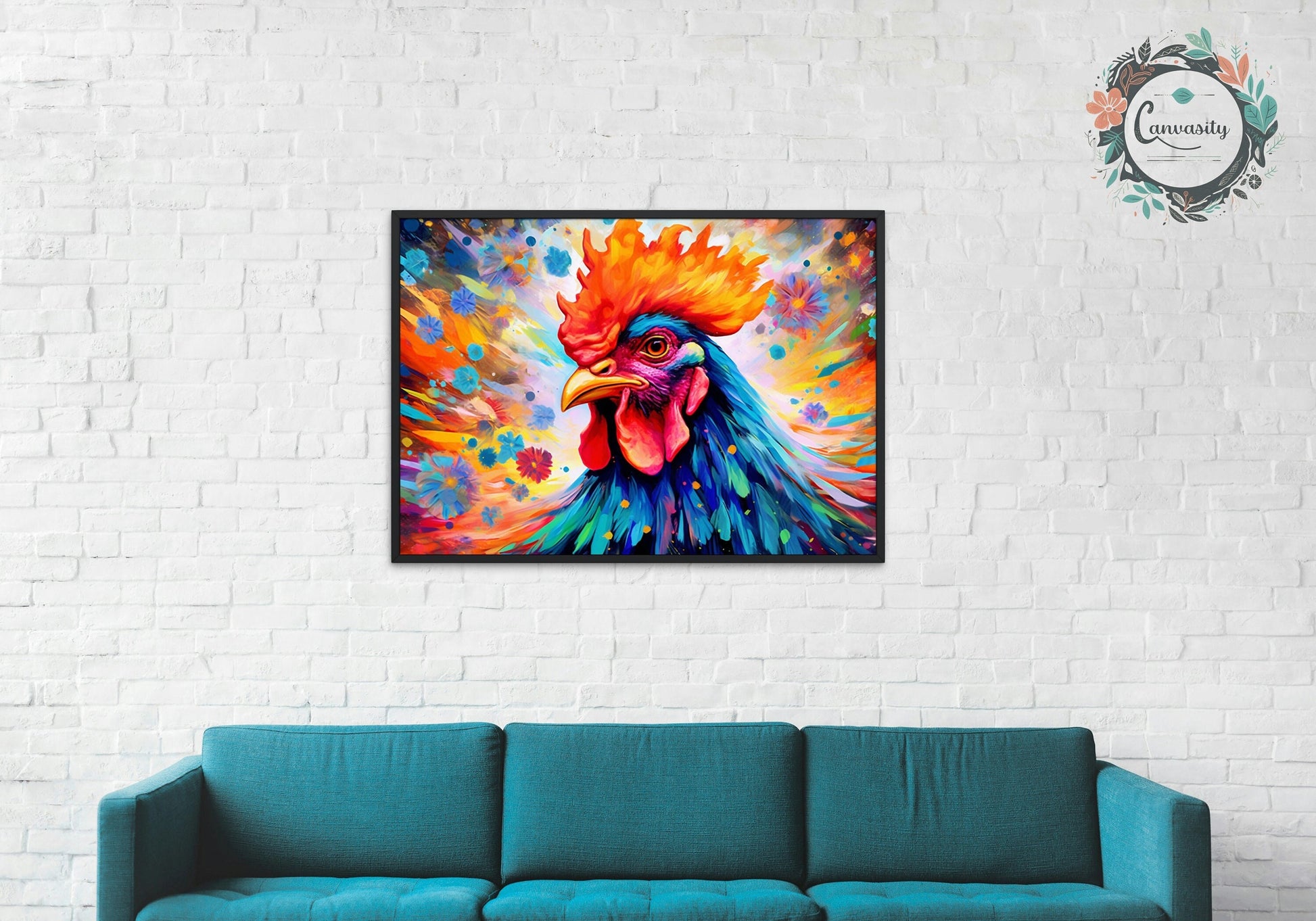 Multi-colour Rooster Poster Print. Colourful Animal Wall Art for Chicken lover, farmer, mom gift. Pop Art Watercolor Watercolour Farm Decor - CanvasityCrafts - Free Shipping