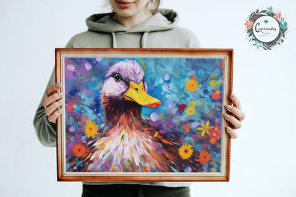 Colorful Duck Poster. Rainbow Animal Wall Art Floral Print. Gift for duck lover, farmer, mom. Nursery Print, Bedroom Bathroom Office Art - CanvasityCrafts - Free Shipping