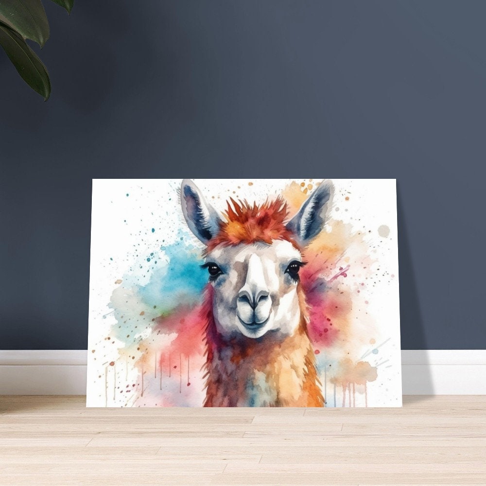 Pretty Watercolor Llama Print - Colorful Animal Wall Art Painting Poster, Farmer Gift, Alpaca Funny Farm Decor - CanvasityCrafts - Free Shipping