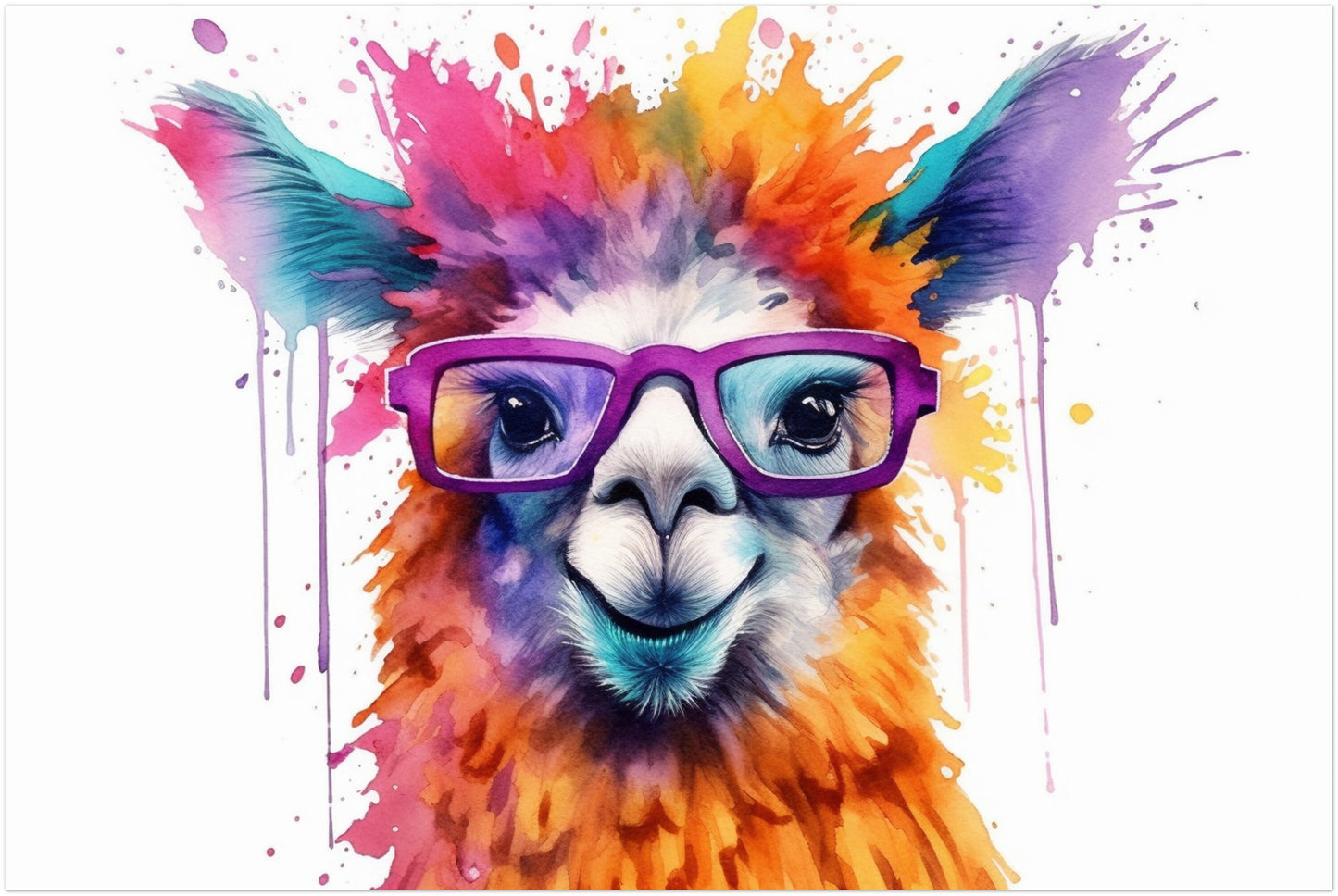 Watercolor Llama with Glasses Funny Print - Colorful Animal Wall Art Painting Poster, Farmer Gift, Alpaca Farm Decor - CanvasityCrafts - Free Shipping