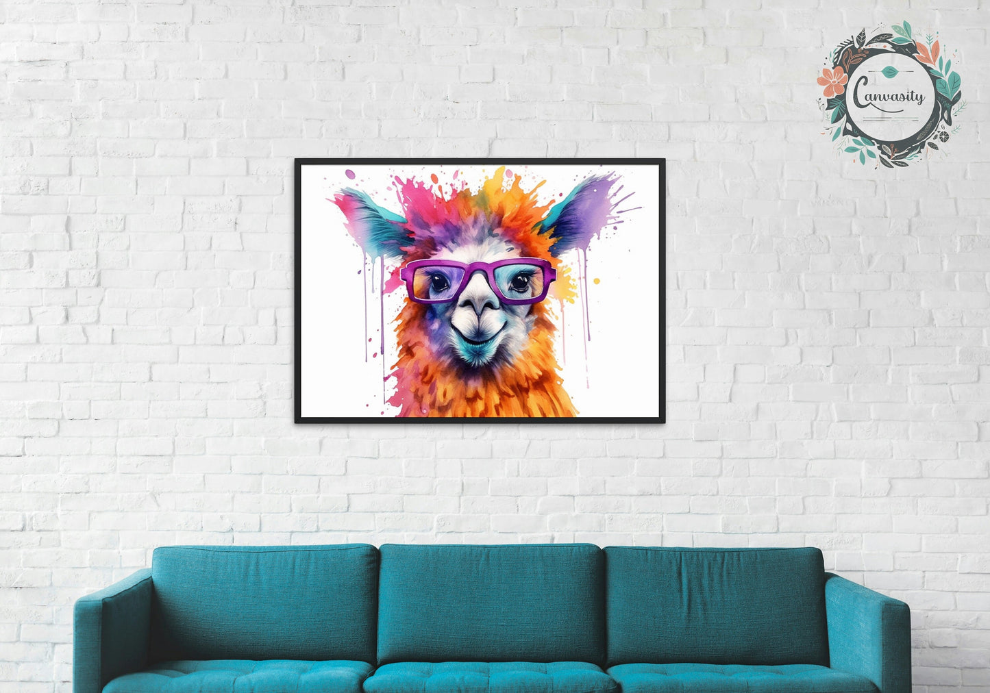 Watercolor Llama with Glasses Funny Print - Colorful Animal Wall Art Painting Poster, Farmer Gift, Alpaca Farm Decor - CanvasityCrafts - Free Shipping