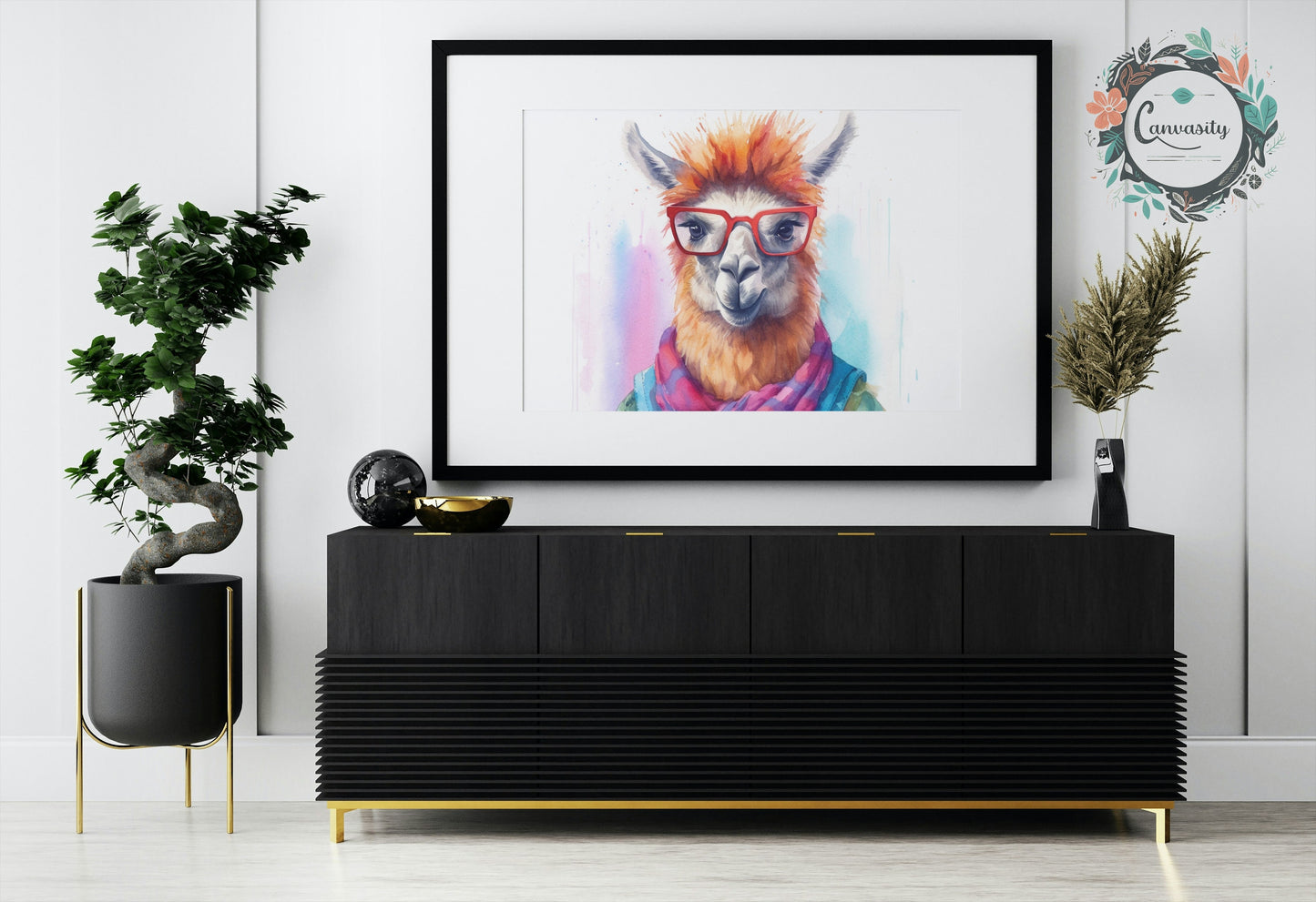 Watercolor Llama with Glasses Funny Print - Colorful Animal Wall Art Painting Poster, Farmer Gift, Alpaca Farm Decor - CanvasityCrafts - Free Shipping