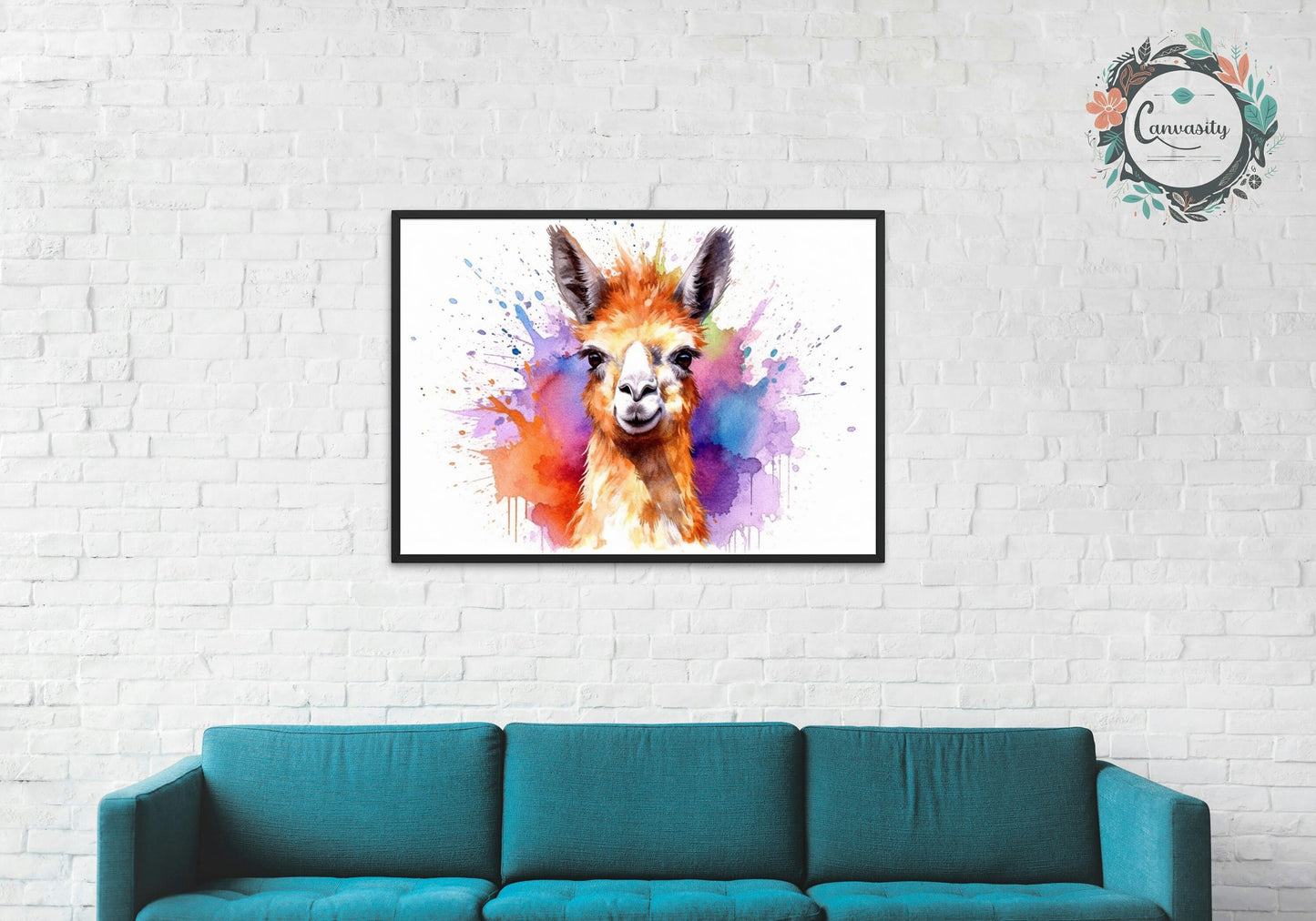 Watercolor Happy Llama Print - Colorful Animal Wall Art Painting Poster, Farmer Gift, Alpaca Funny Farm Decor - CanvasityCrafts - Free Shipping