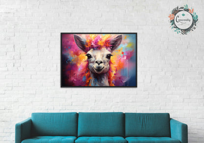 Floral Llama Print - Colorful Flowers Animal Wall Art Painting Poster, Farmer Gift, Alpaca Funny Farm Decor - CanvasityCrafts - Free Shipping