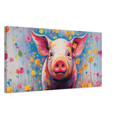 Colorful Pig Canvas Gallery Wrapped Wall Art Print Picture for Farmers, Farm Home Office Painting, Living Room Decor, Dad, Mom, Panoramic - CanvasityCrafts - Free Shipping