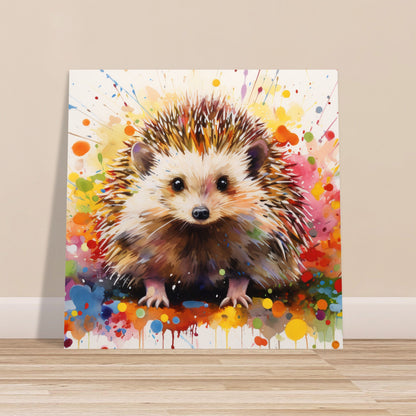Happy Hedgehog Cute Print Square / Landscape. Colorful Poster Gift, Woodland Critter Painting, Colourful garden creatures wall art - CanvasityCrafts - Free Shipping