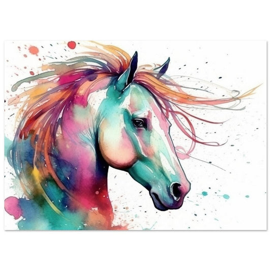 Watercolor Horse Poster Print - Colourful Cute Nursery Kids Room Rainbow Art Painting Gift for equestrian lover. Present for Teen, Mom, Dad - CanvasityCrafts - Free Shipping