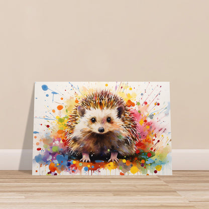 Happy Hedgehog Cute Print Square / Landscape. Colorful Poster Gift, Woodland Critter Painting, Colourful garden creatures wall art - CanvasityCrafts - Free Shipping