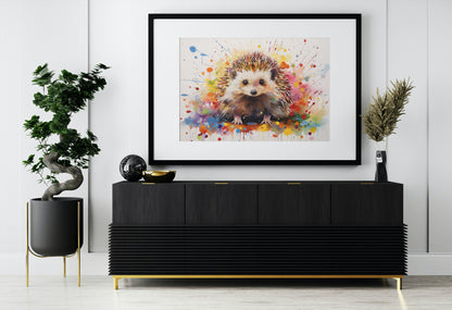 Happy Hedgehog Cute Print Square / Landscape. Colorful Poster Gift, Woodland Critter Painting, Colourful garden creatures wall art - CanvasityCrafts - Free Shipping