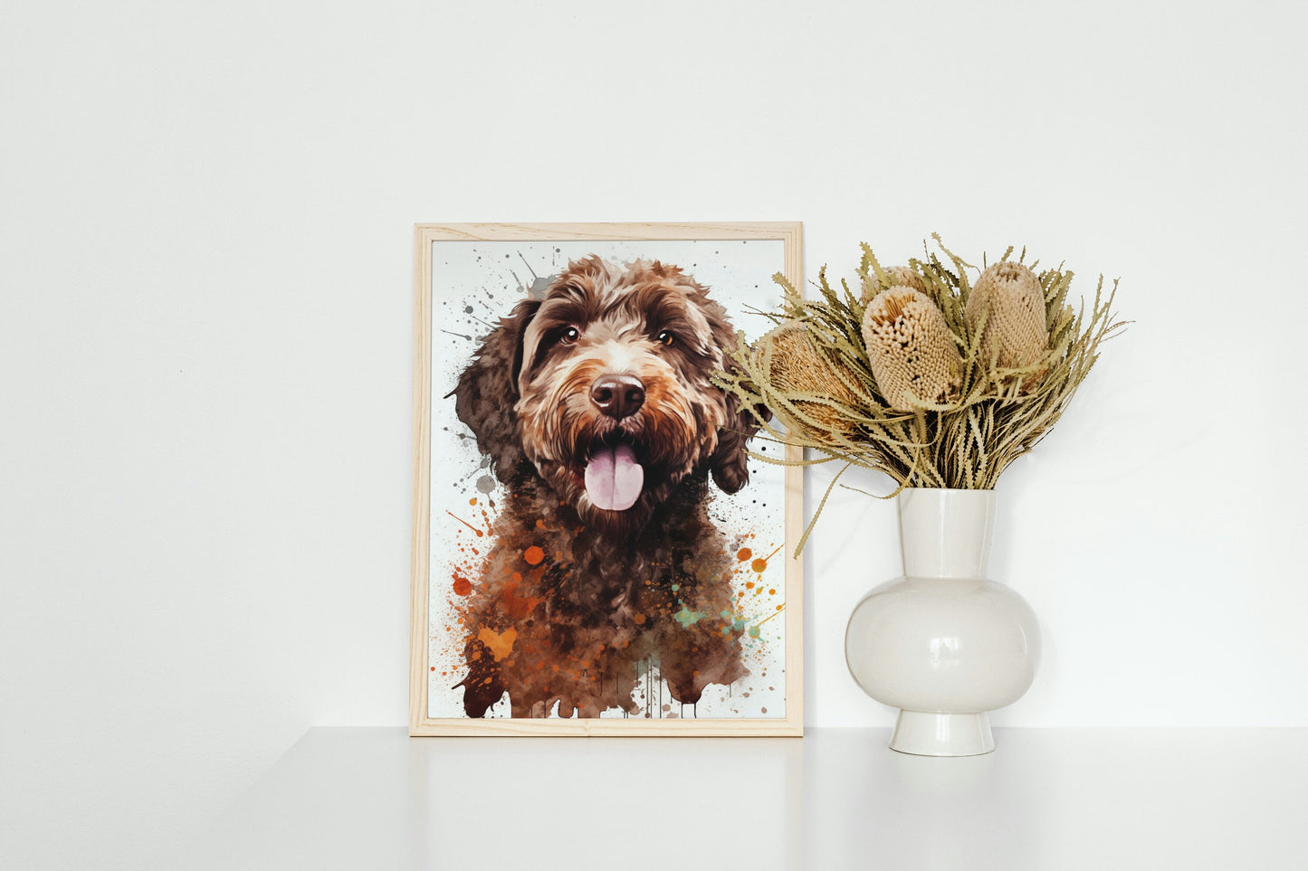 Chocolate Labradoodle Goldendoodle Poster Print. Watercolor Pet Portrait Painting Gift for Dog Lovers, Picture for Doodle Mom, Dad. Abstract