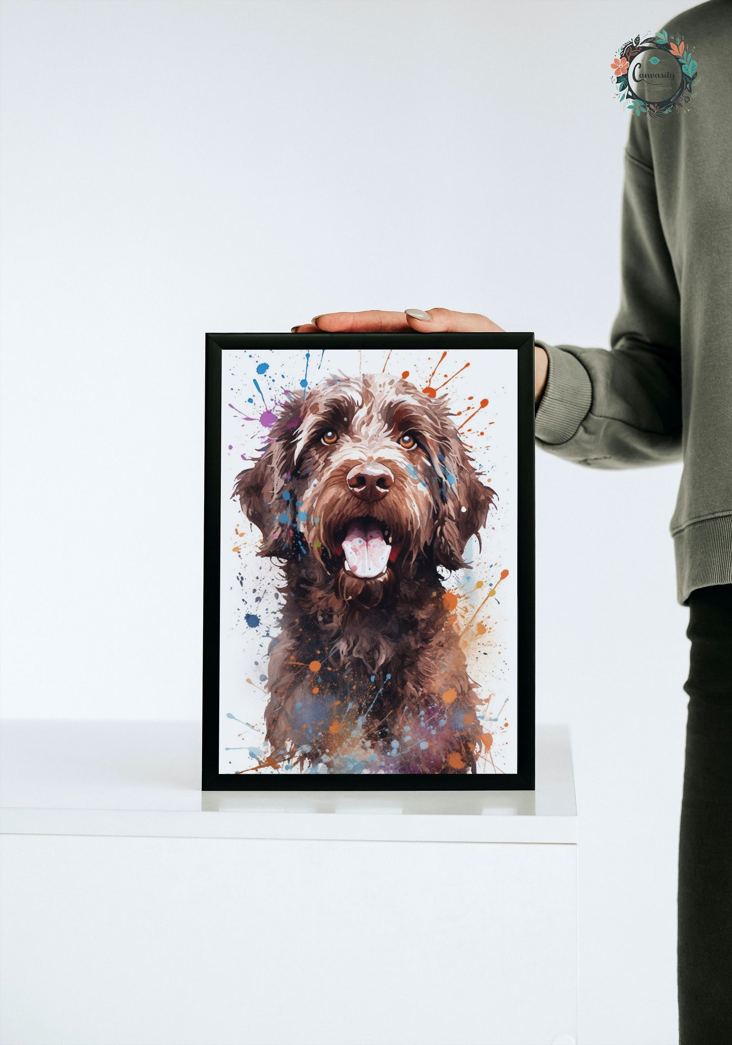 Chocolate Labradoodle Goldendoodle Poster Print. Watercolor Pet Portrait Painting Gift for Dog Lovers, Picture for Doodle Mom, Dad. Abstract