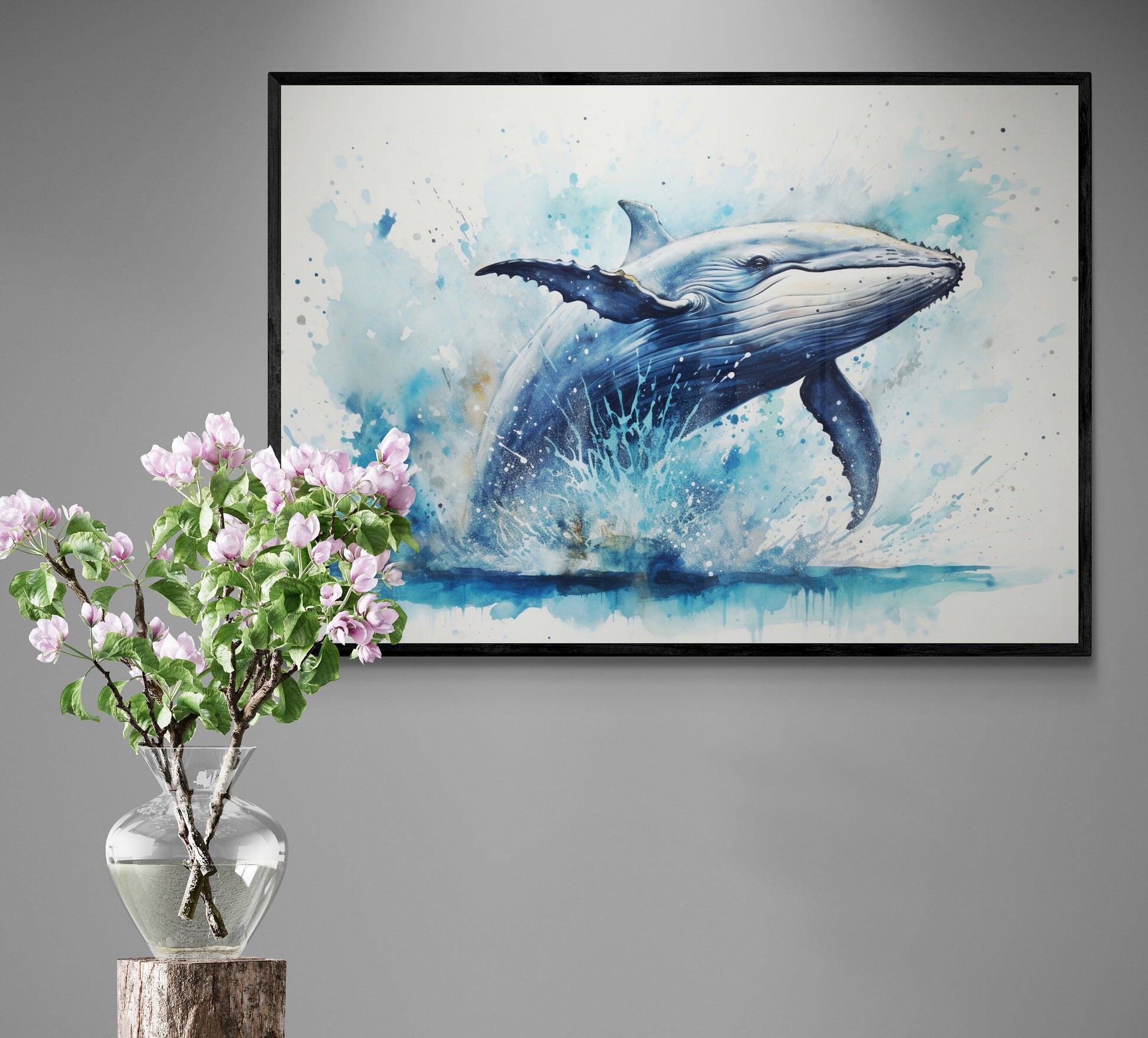 Watercolour Whale Poster Print. Unframed Marine Decor Gift for Sea Life Lovers. Blue humpback whale painting - CanvasityCrafts - Free Shipping