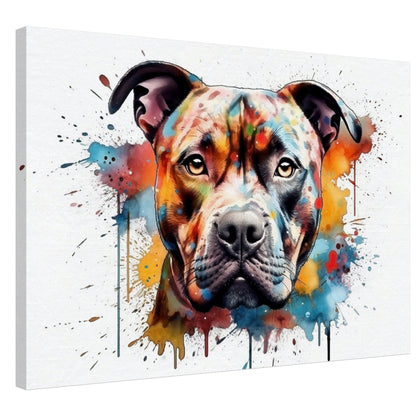 Watercolour Staffordshire Bull Terrier Canvas Print. Unique Colourful Staffy Dog Painting, Rainbow Animal Decor Gift, Wall Art - CanvasityCrafts - Free Shipping