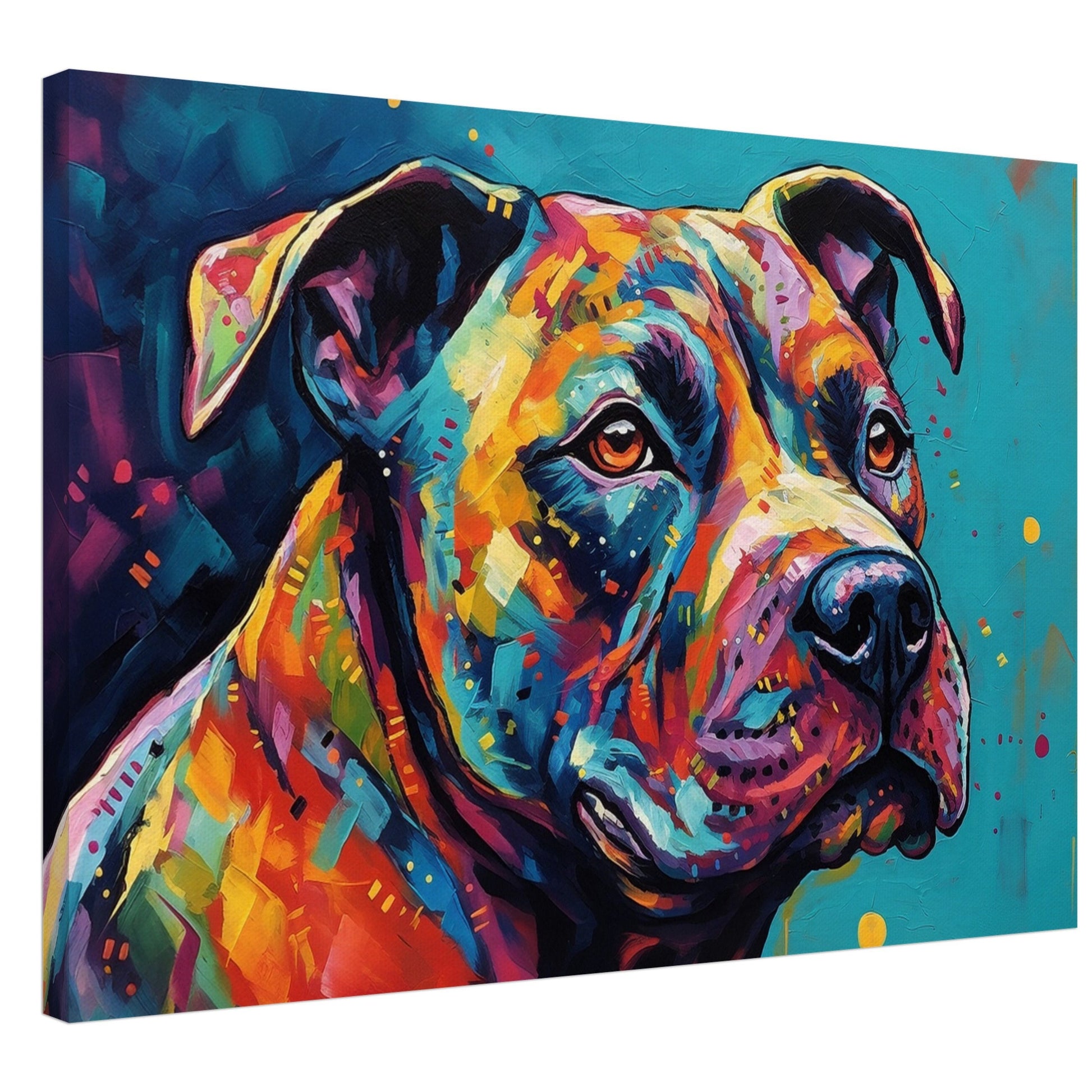 Abstract Staffordshire Bull Terrier Canvas Print. Unique Colourful Staffy Dog Painting, Rainbow Animal Decor Gift, Paint Splash Wall Art - CanvasityCrafts - Free Shipping