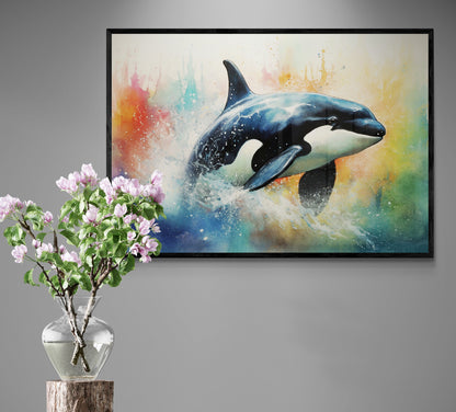 Watercolour Orca Whale Painting. Unframed Killer Whale Poster Print. Marine Animal, Nautical Decor Gift for Sea Life Lovers. Paint Splash - CanvasityCrafts - Free Shipping