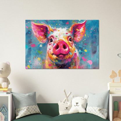 Colorful Pig Poster. Rainbow Animal Wall Art Floral Print. Gift for piglet lover, farmer, mom. Nursery Print, Bedroom Bathroom Office Art - CanvasityCrafts - Free Shipping