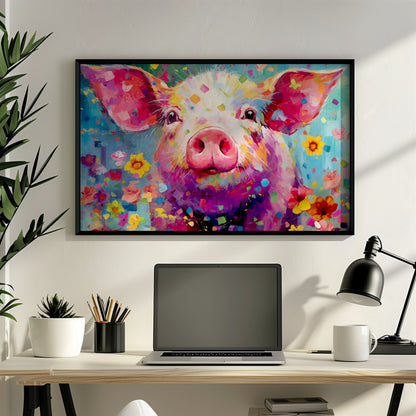 Colorful Pig Poster. Rainbow Animal Wall Art Floral Print. Gift for piglet lover, farmer, mom. Nursery Print, Bedroom Bathroom Office Art - CanvasityCrafts - Free Shipping