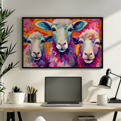 Three Colorful Sheep Poster. Colorful Animal Wall Art Print. Gift for Farmer, Dad, Grandad, Mum. Farm Nursery Print - CanvasityCrafts - Free Shipping