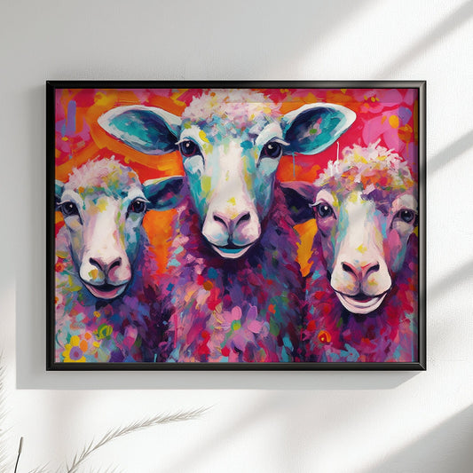 Three Colorful Sheep Poster. Colorful Animal Wall Art Print. Gift for Farmer, Dad, Grandad, Mum. Farm Nursery Print - CanvasityCrafts - Free Shipping