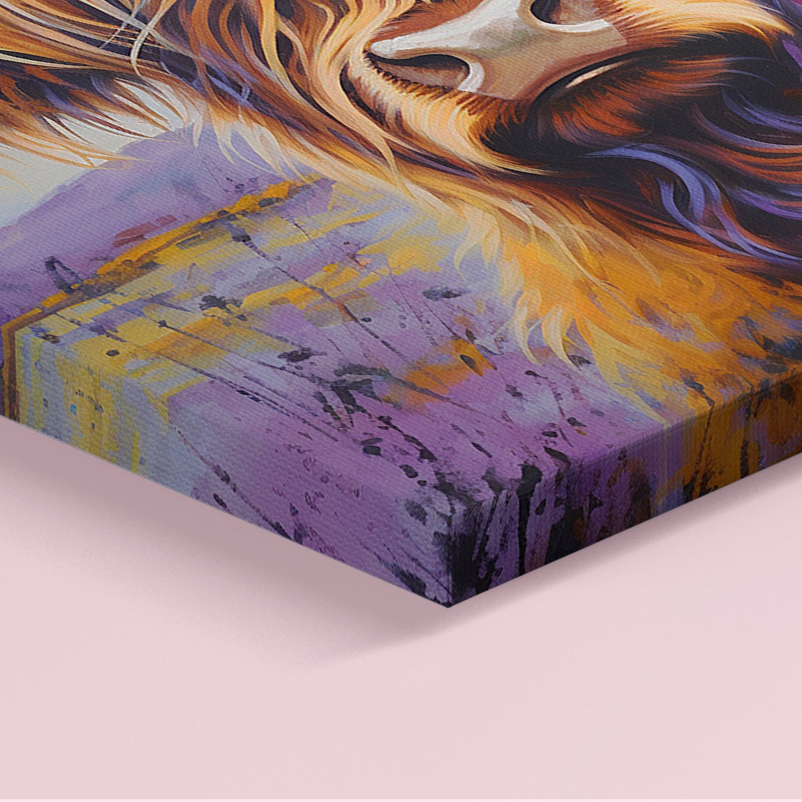 Highland Cow Canvas Print - Square. Lavender Wall Art Painting - CanvasityCrafts - Free Shipping
