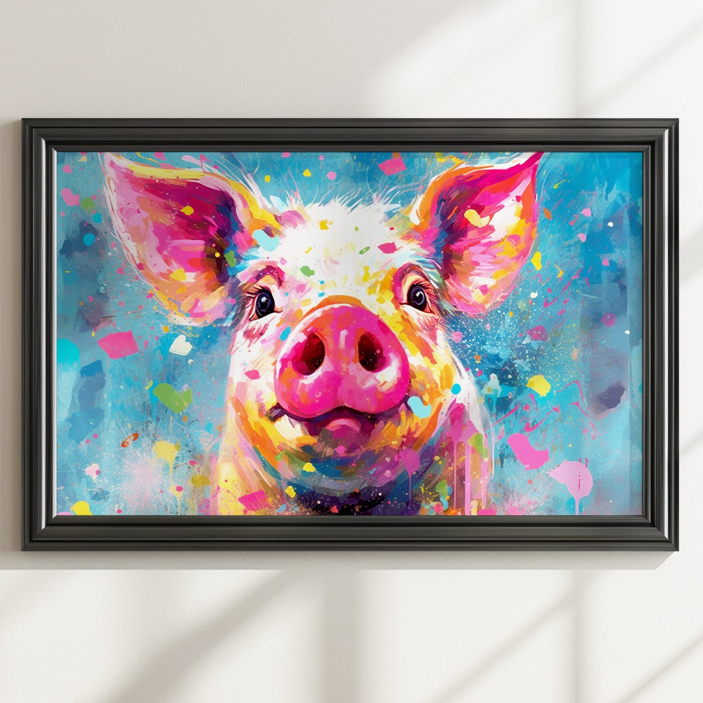 Colorful Pig Poster. Rainbow Animal Wall Art Floral Print. Gift for piglet lover, farmer, mom. Nursery Print, Bedroom Bathroom Office Art - CanvasityCrafts - Free Shipping