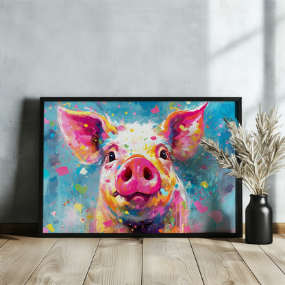 Colorful Pig Poster. Rainbow Animal Wall Art Floral Print. Gift for piglet lover, farmer, mom. Nursery Print, Bedroom Bathroom Office Art - CanvasityCrafts - Free Shipping