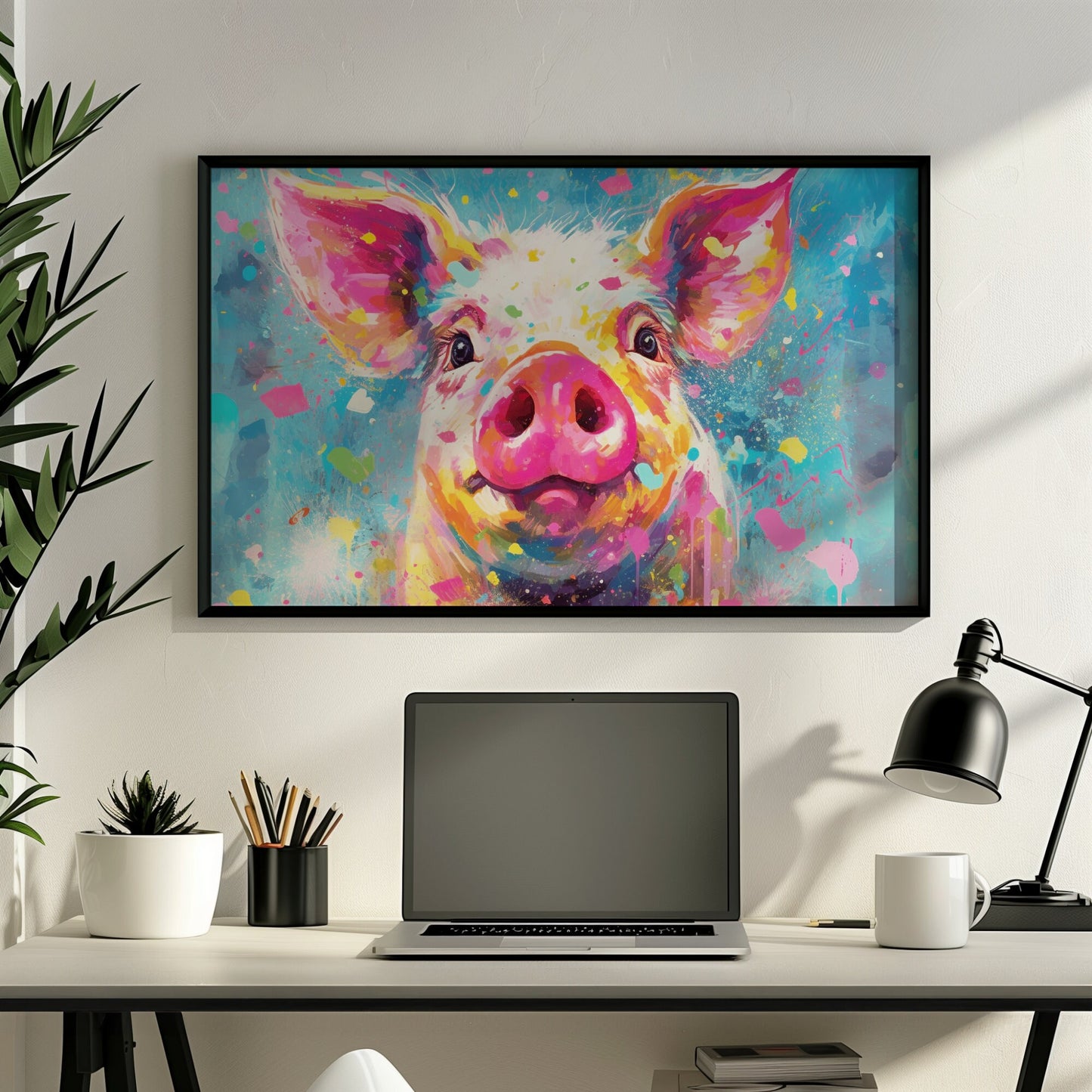 Colorful Pig Poster. Rainbow Animal Wall Art Floral Print. Gift for piglet lover, farmer, mom. Nursery Print, Bedroom Bathroom Office Art - CanvasityCrafts - Free Shipping