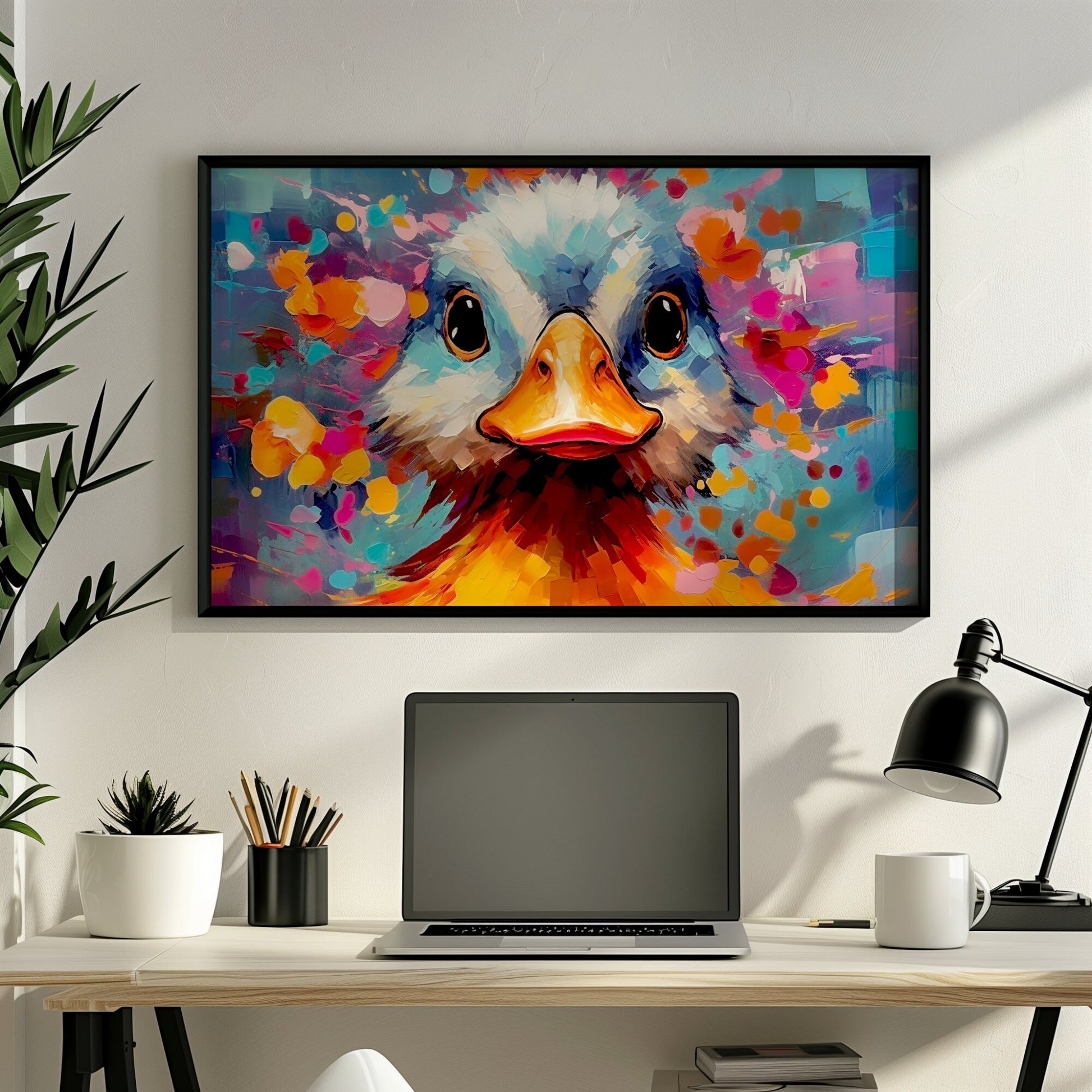 Colorful Baby Duck Poster. Rainbow Animal Wall Art Floral Print. Gift for duckling lover, farmer, mom. Nursery Print, Bathroom Bedroom Art - CanvasityCrafts - Free Shipping