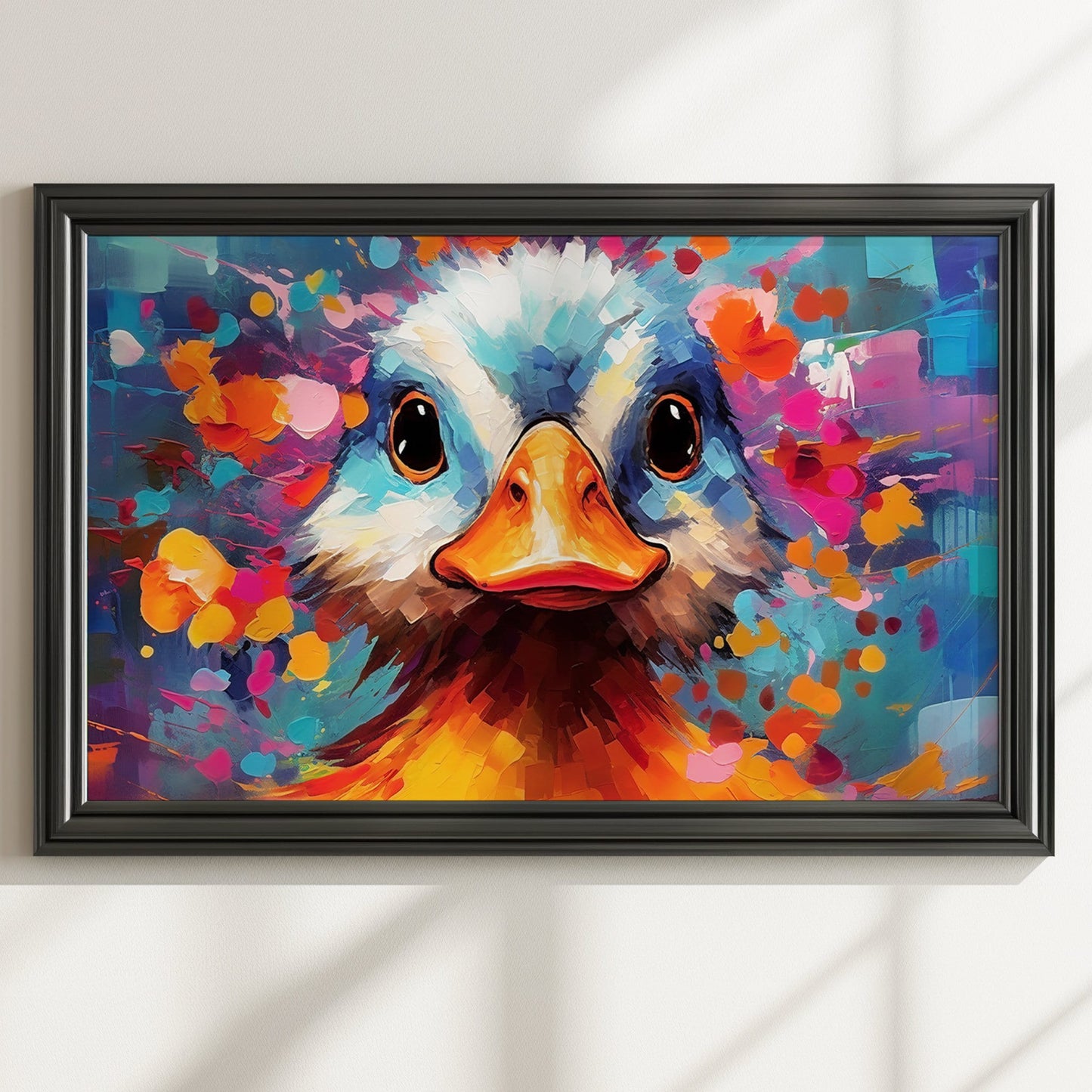 Colorful Baby Duck Poster. Rainbow Animal Wall Art Floral Print. Gift for duckling lover, farmer, mom. Nursery Print, Bathroom Bedroom Art - CanvasityCrafts - Free Shipping