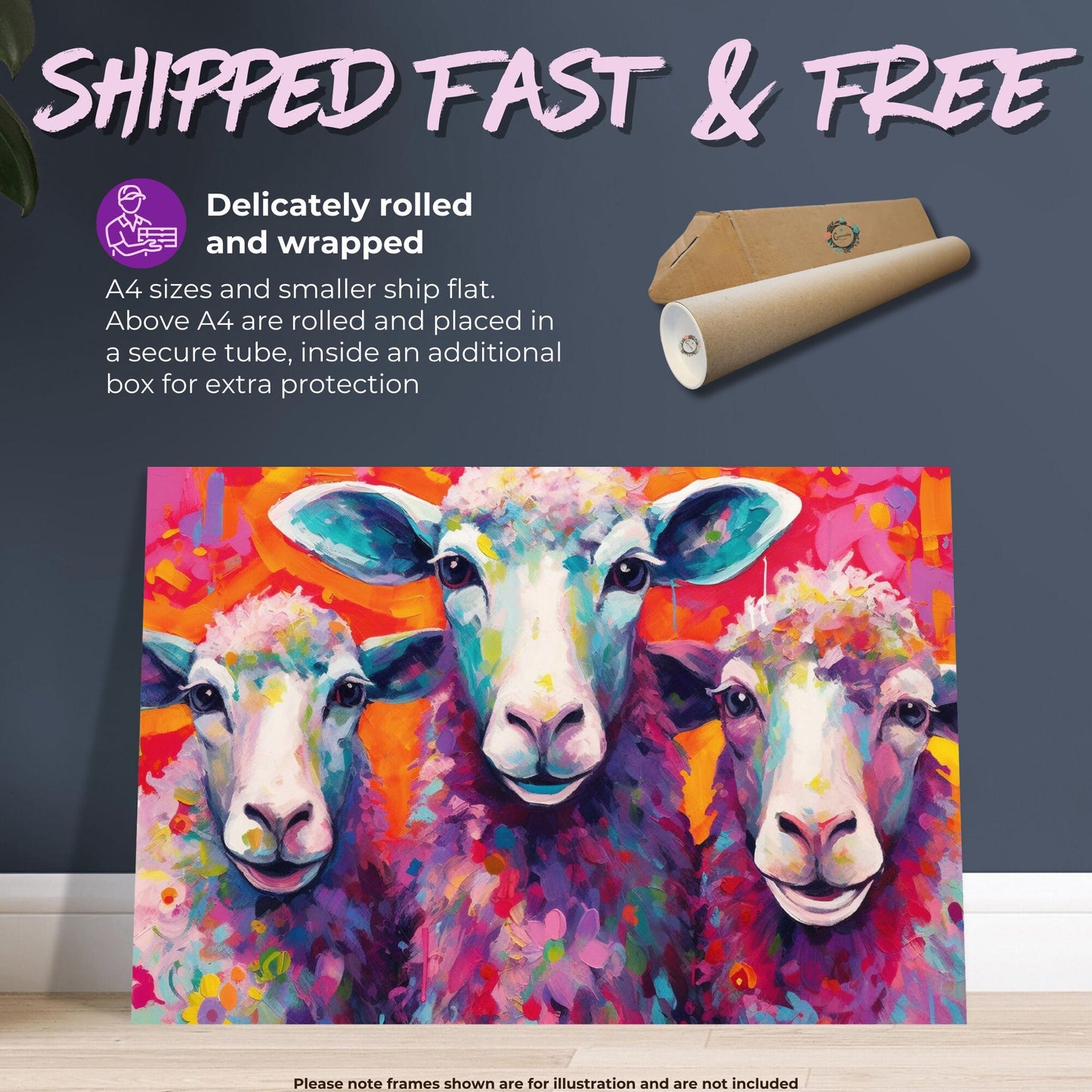 Three Colorful Sheep Poster. Colorful Animal Wall Art Print. Gift for Farmer, Dad, Grandad, Mum. Farm Nursery Print - CanvasityCrafts - Free Shipping